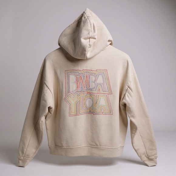 Bimba Y Lola Beige Rainbow Logo Hoodie Sweatshirt Medium